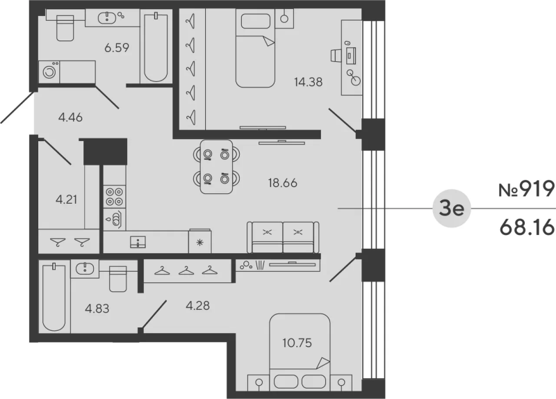 2-комнатная квартира, 68.16 м²; этаж: 8 - купить в Санкт-Петербурге