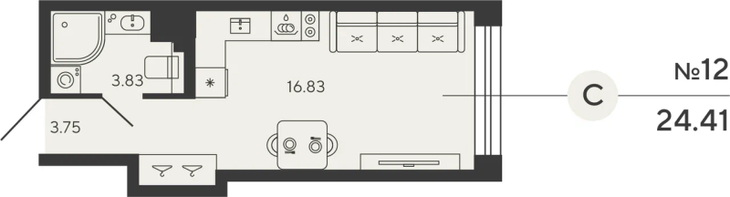 1-комнатная квартира  №12 в Bashni Element: 24.41 м², этаж 4 - купить в Санкт-Петербурге