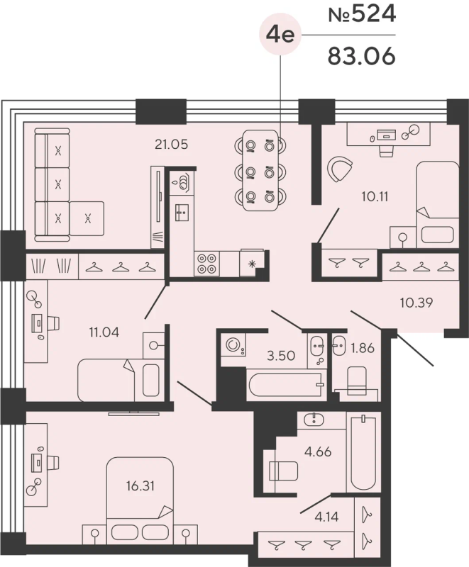 3-комнатная квартира, 83.06 м²; этаж: 12 - купить в Санкт-Петербурге