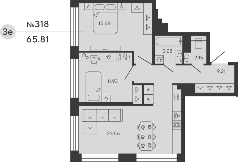 2-комнатная квартира, 65.81 м²; этаж: 22 - купить в Санкт-Петербурге