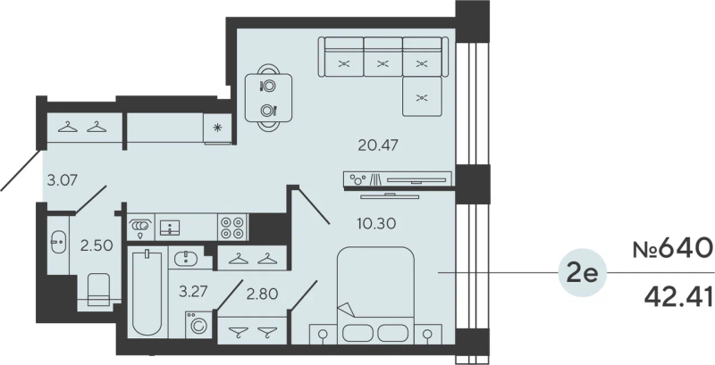 1-комнатная квартира, 42.41 м²; этаж: 14 - купить в Санкт-Петербурге