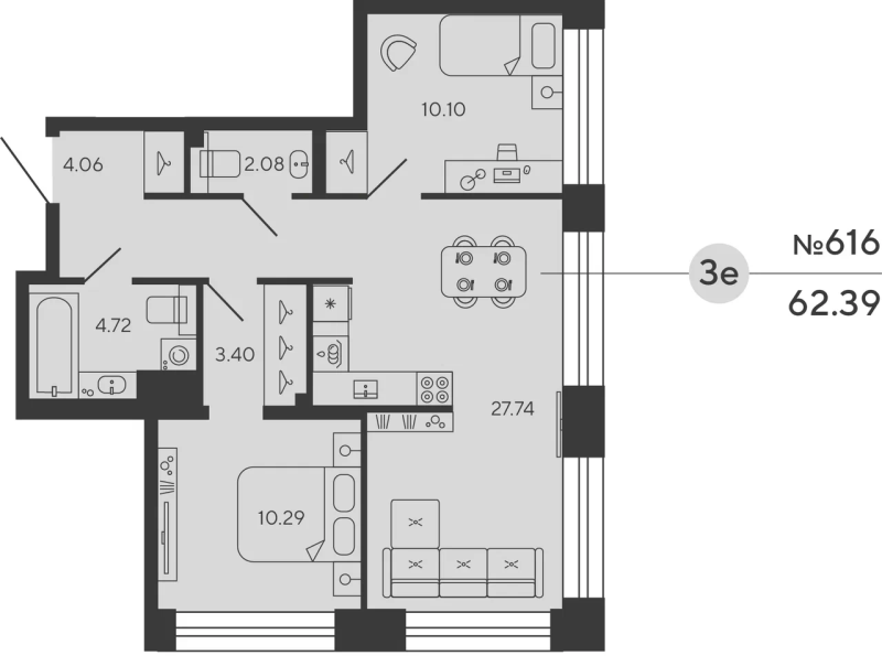 2-комнатная квартира, 62.39 м²; этаж: 8 - купить в Санкт-Петербурге