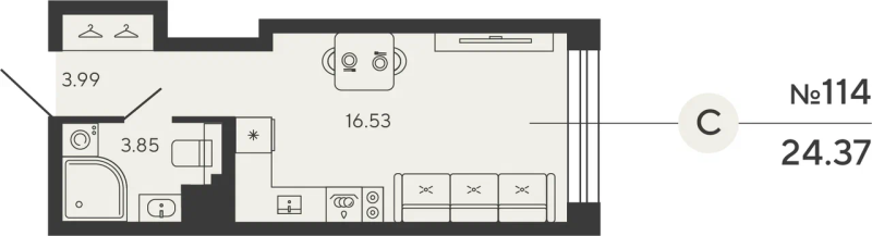 1-комнатная квартира №12уч в: BASHNI ELEMENT: 24.37 м²; этаж: 15 - купить в Санкт-Петербурге