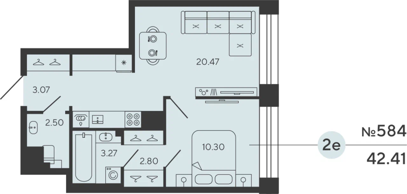 1-комнатная квартира, 42.41 м²; этаж: 4 - купить в Санкт-Петербурге