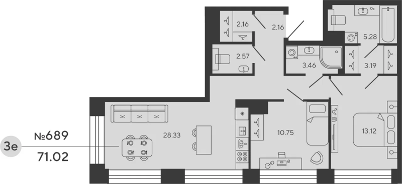 2-комнатная квартира, 71.02 м²; этаж: 8 - купить в Санкт-Петербурге