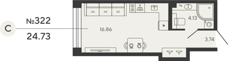 1-комнатная квартира №12уч в: BASHNI ELEMENT: 24.73 м²; этаж: 22 - купить в Санкт-Петербурге