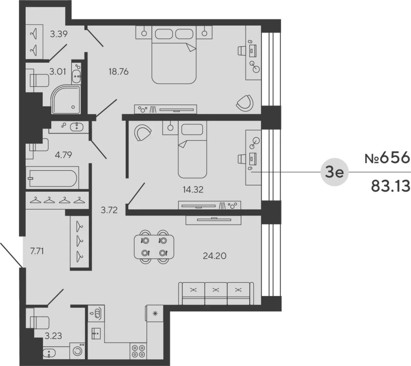 2-комнатная квартира, 83.13 м²; этаж: 17 - купить в Санкт-Петербурге