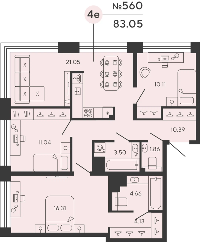 3-комнатная квартира, 83.05 м²; этаж: 18 - купить в Санкт-Петербурге