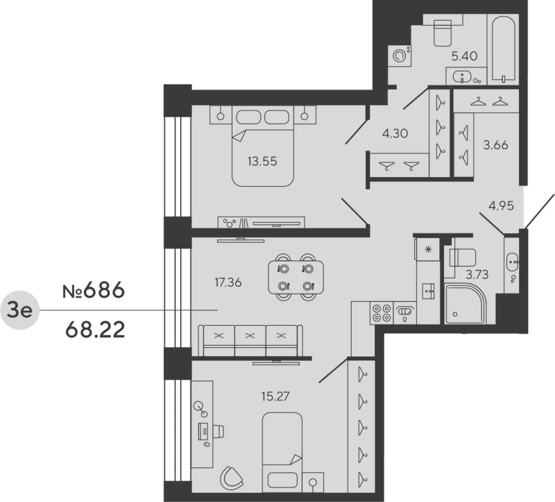 2-комнатная квартира, 68.22 м²; этаж: 7 - купить в Санкт-Петербурге