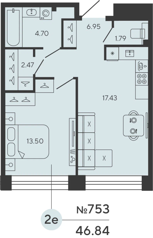 1-комнатная квартира, 46.84 м²; этаж: 5 - купить в Санкт-Петербурге