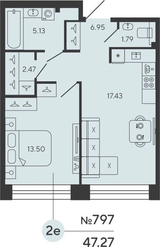 1-комнатная квартира, 46.84 м²; этаж: 15 - купить в Санкт-Петербурге