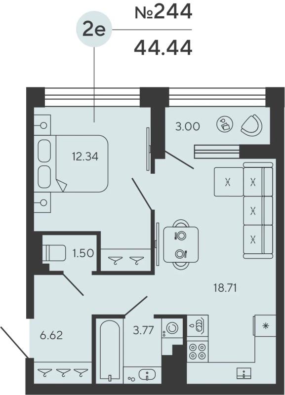 1-комнатная квартира, 44.44 м²; этаж: 12 - купить в Санкт-Петербурге