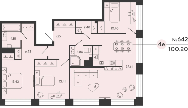 3-комнатная квартира  №642 в Bashni Element: 100.2 м², этаж 14 - купить в Санкт-Петербурге