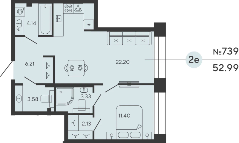 1-комнатная квартира, 52.99 м²; этаж: 3 - купить в Санкт-Петербурге