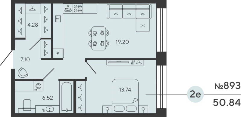 1-комнатная квартира, 50.84 м²; этаж: 3 - купить в Санкт-Петербурге