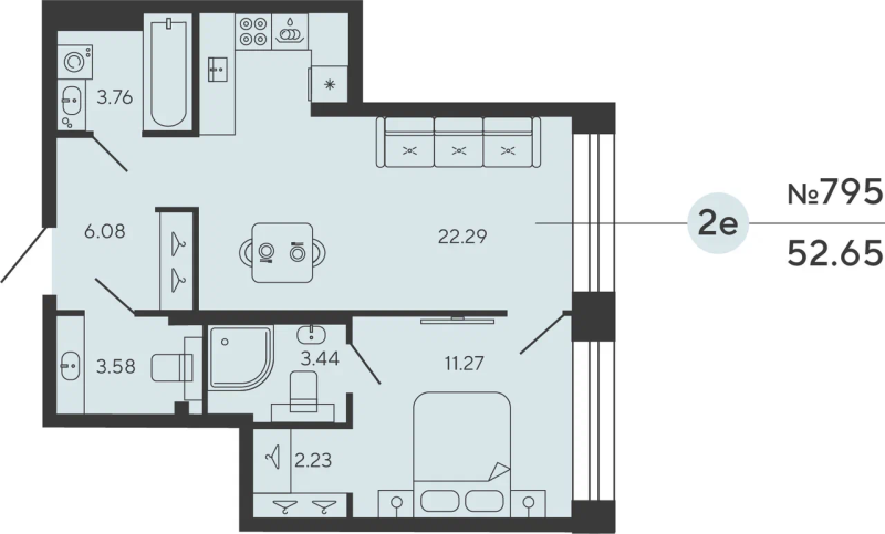 1-комнатная квартира, 51.71 м²; этаж: 15 - купить в Санкт-Петербурге