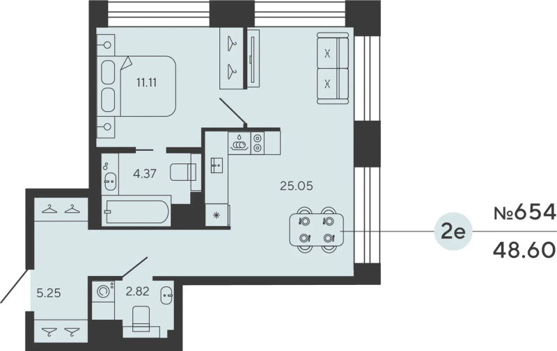 1-комнатная квартира, 48.6 м²; этаж: 17 - купить в Санкт-Петербурге