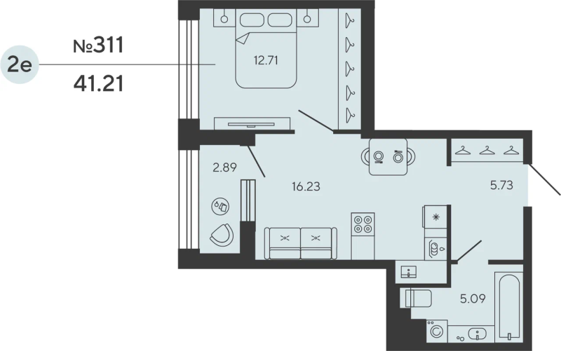 1-комнатная квартира, 41.21 м²; этаж: 21 - купить в Санкт-Петербурге