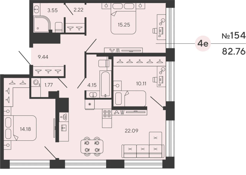 3-комнатная квартира, 82.76 м²; этаж: 20 - купить в Санкт-Петербурге