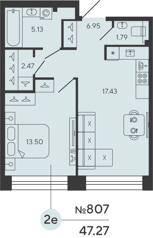 1-комнатная квартира, 46.84 м²; этаж: 17 - купить в Санкт-Петербурге