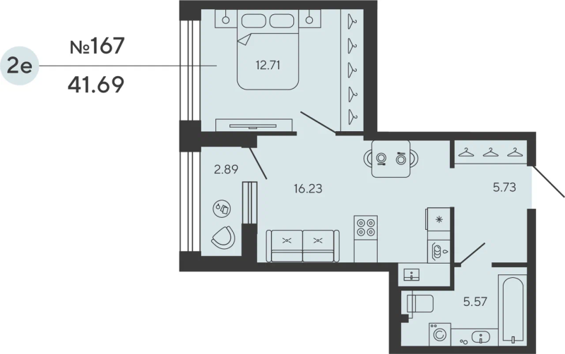 1-комнатная квартира №12уч в: BASHNI ELEMENT: 41.69 м²; этаж: 3 - купить в Санкт-Петербурге