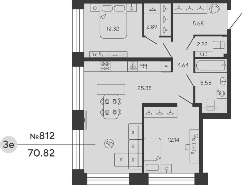 2-комнатная квартира  №812 в Bashni Element: 70.82 м², этаж 3 - купить в Санкт-Петербурге