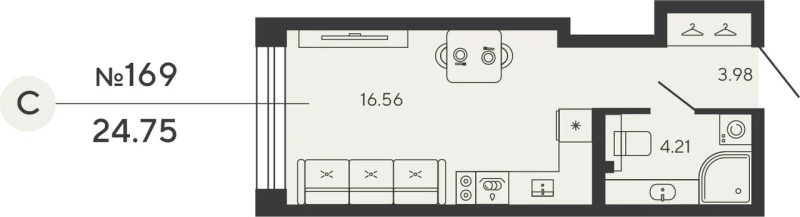 1-комнатная квартира  №169 в Bashni Element: 24.75 м², этаж 3 - купить в Санкт-Петербурге