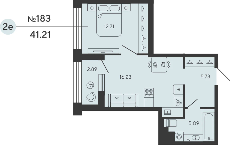 1-комнатная квартира №12уч в: BASHNI ELEMENT: 41.21 м²; этаж: 5 - купить в Санкт-Петербурге