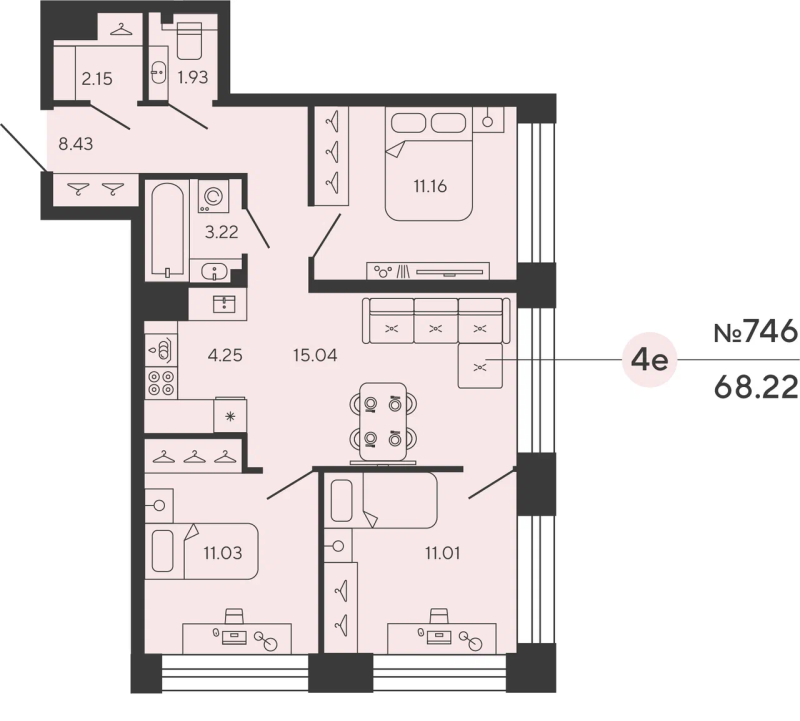 3-комнатная квартира, 68.22 м²; этаж: 4 - купить в Санкт-Петербурге