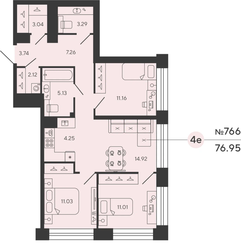 3-комнатная квартира, 76.95 м²; этаж: 8 - купить в Санкт-Петербурге