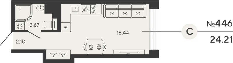 1-комнатная квартира, 24.21 м²; этаж: 18 - купить в Санкт-Петербурге
