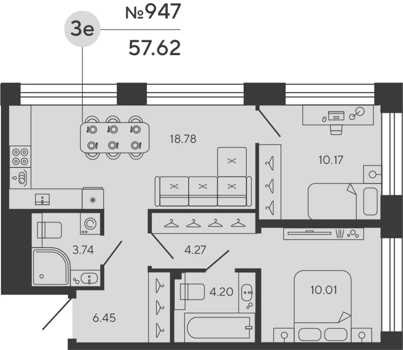 2-комнатная квартира, 57.61 м²; этаж: 14 - купить в Санкт-Петербурге