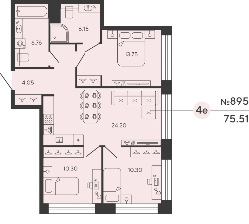 3-комнатная квартира, 75.51 м²; этаж: 3 - купить в Санкт-Петербурге