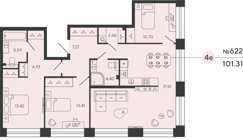 3-комнатная квартира, 101.31 м²; этаж: 10 - купить в Санкт-Петербурге