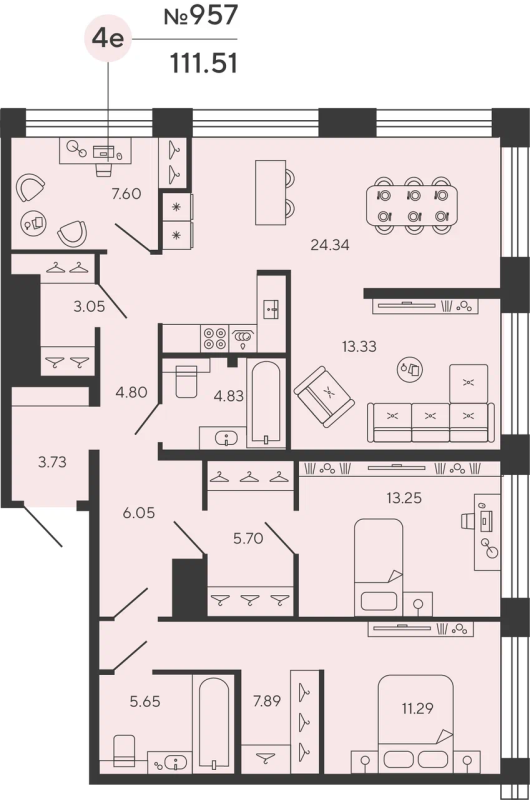 3-комнатная квартира, 111.51 м²; этаж: 16 - купить в Санкт-Петербурге