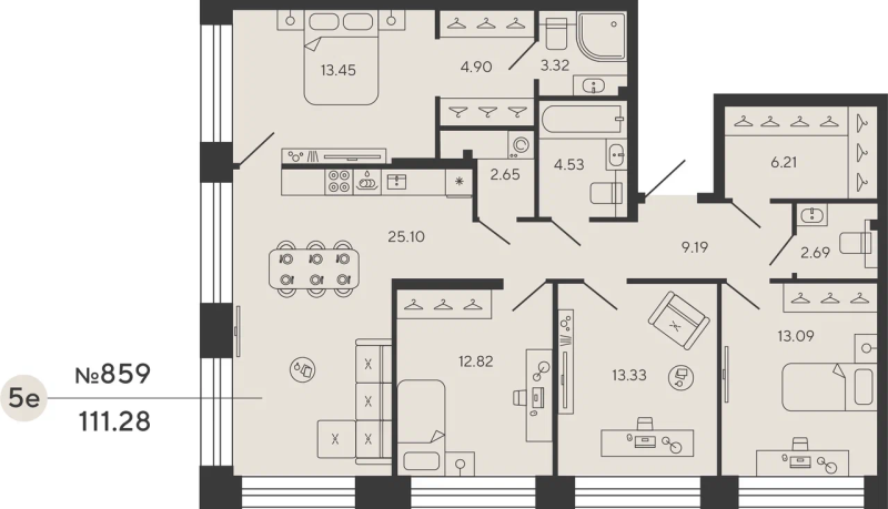 4-комнатная квартира  №859 в Bashni Element: 110.81 м², этаж 12 - купить в Санкт-Петербурге