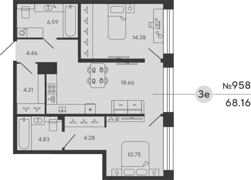 2-комнатная квартира, 68.16 м²; этаж: 16 - купить в Санкт-Петербурге