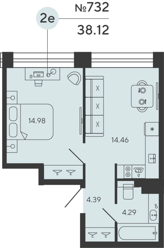 1-комнатная квартира, 38.12 м²; этаж: 17 - купить в Санкт-Петербурге