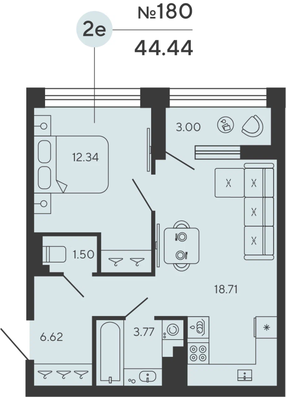 1-комнатная квартира №12уч в: BASHNI ELEMENT: 44.44 м²; этаж: 4 - купить в Санкт-Петербурге