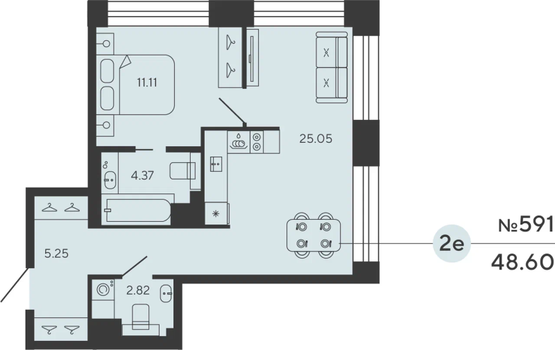 1-комнатная квартира, 48.6 м²; этаж: 5 - купить в Санкт-Петербурге