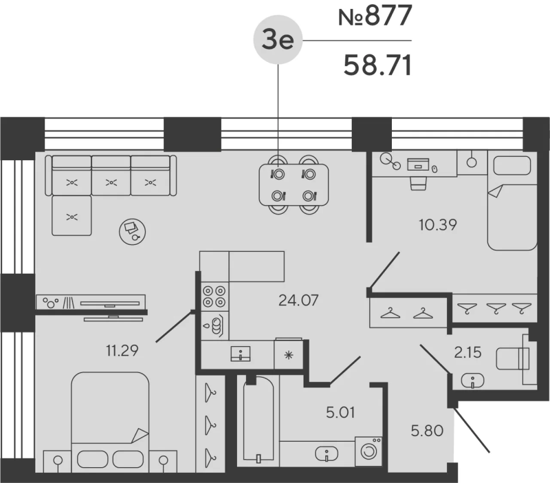 1-комнатная квартира, 57.54 м²; этаж: 15 - купить в Санкт-Петербурге