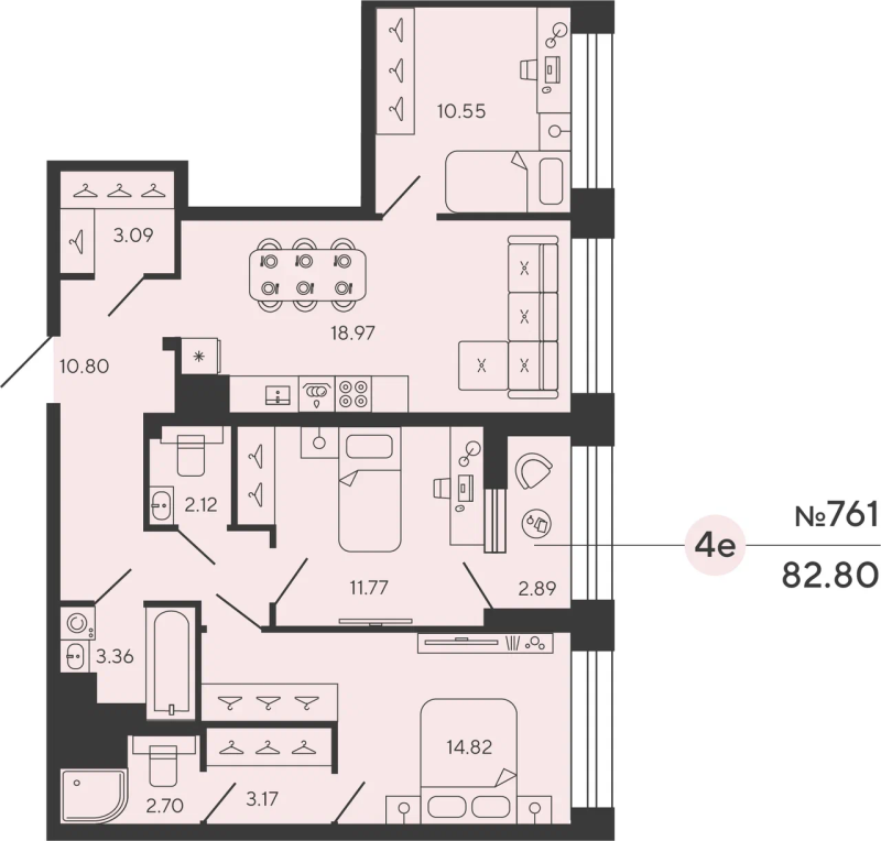 3-комнатная квартира, 82.8 м²; этаж: 7 - купить в Санкт-Петербурге