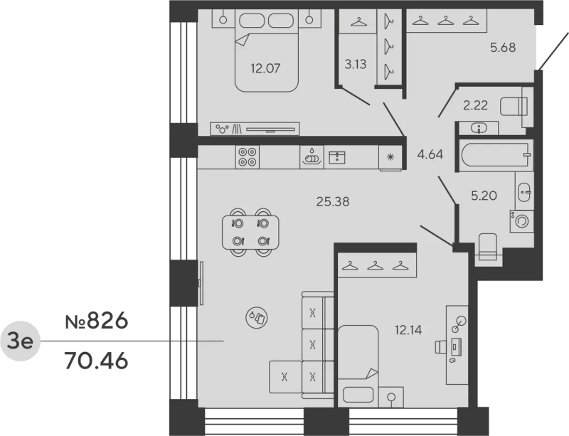 2-комнатная квартира  №826 в Bashni Element: 70.46 м², этаж 5 - купить в Санкт-Петербурге