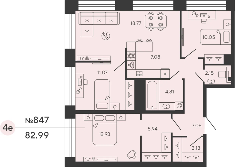 3-комнатная квартира, 82.99 м²; этаж: 8 - купить в Санкт-Петербурге