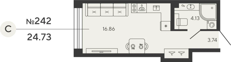 1-комнатная квартира №12ус в: BASHNI ELEMENT: 24.73 м²; этаж: 12 - купить в Санкт-Петербурге