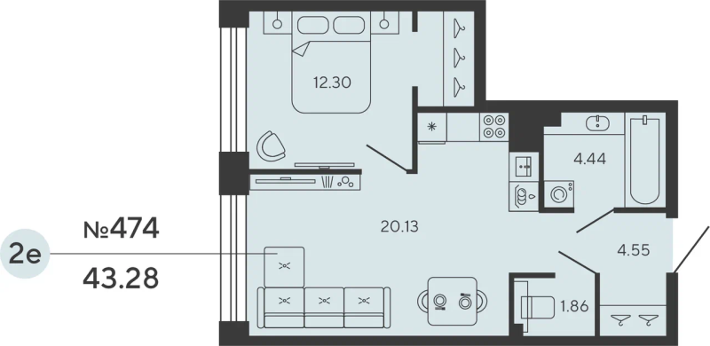 1-комнатная квартира, 43.28 м²; этаж: 4 - купить в Санкт-Петербурге