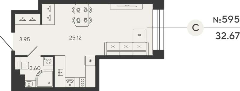 1-комнатная квартира, 32.67 м²; этаж: 5 - купить в Санкт-Петербурге