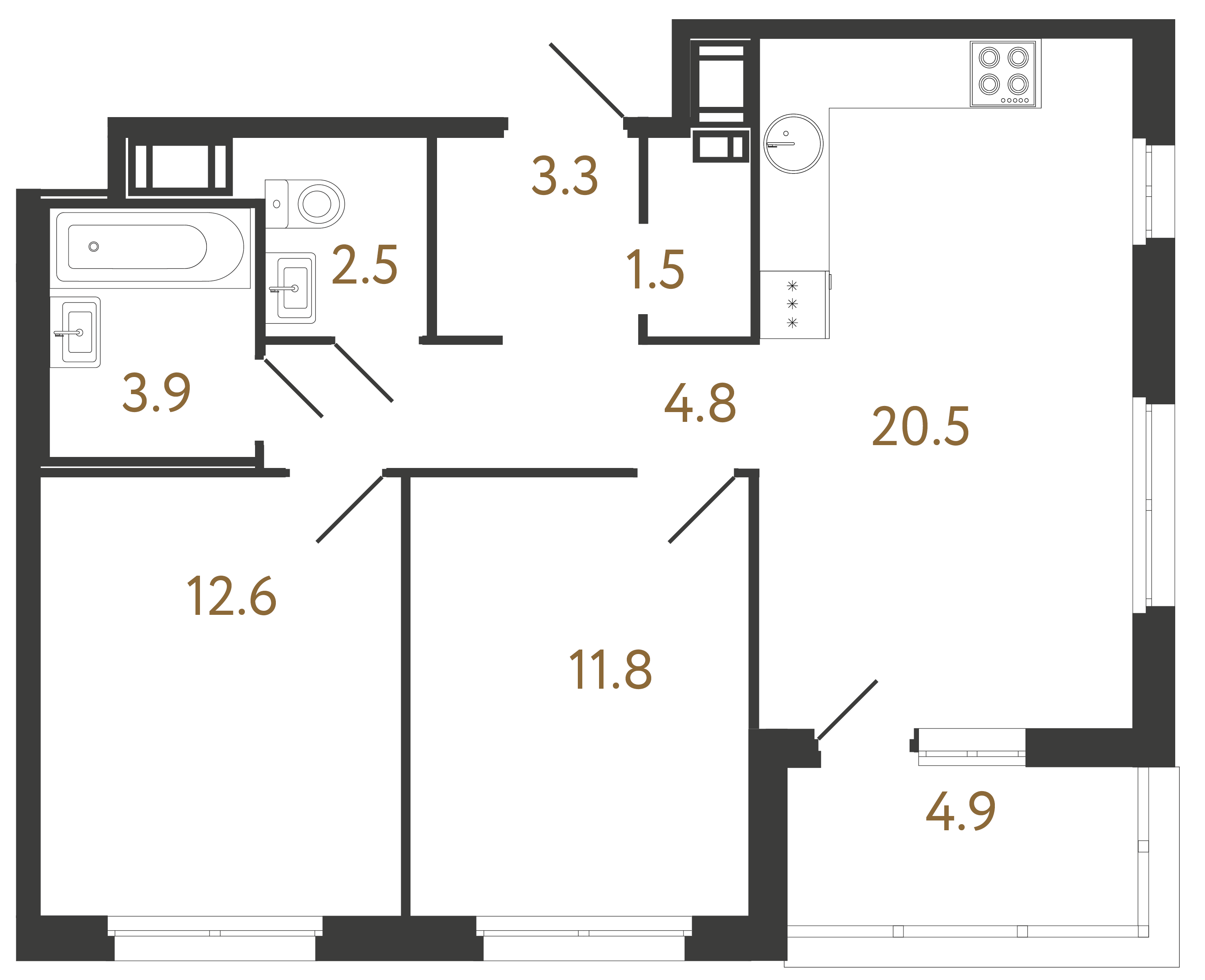 2-комнатная квартира  №10 в Литера: 60.9 м², этаж 3 - купить в Санкт-Петербурге