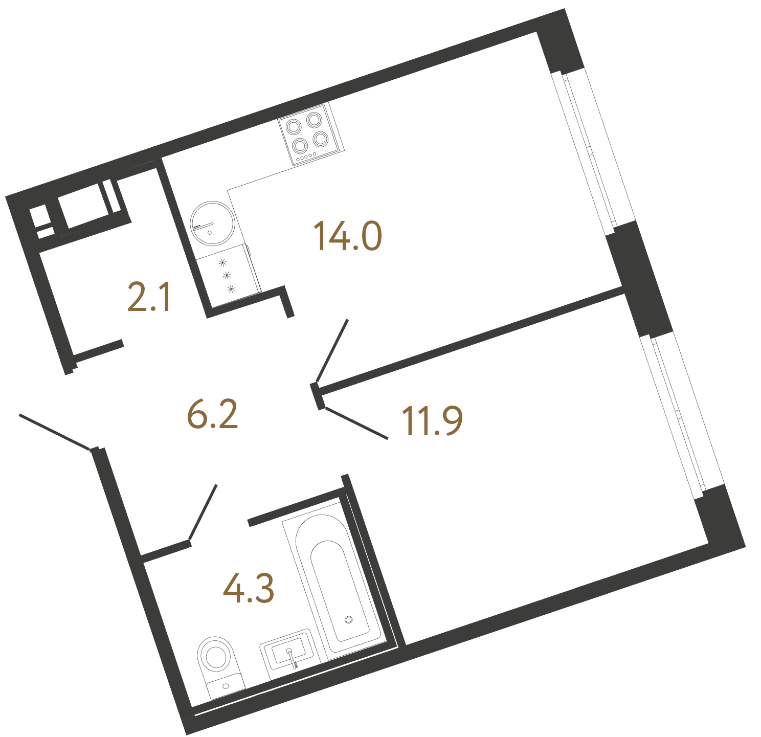 1-комнатная квартира  №108 в Литера: 38.5 м², этаж 4 - купить в Санкт-Петербурге