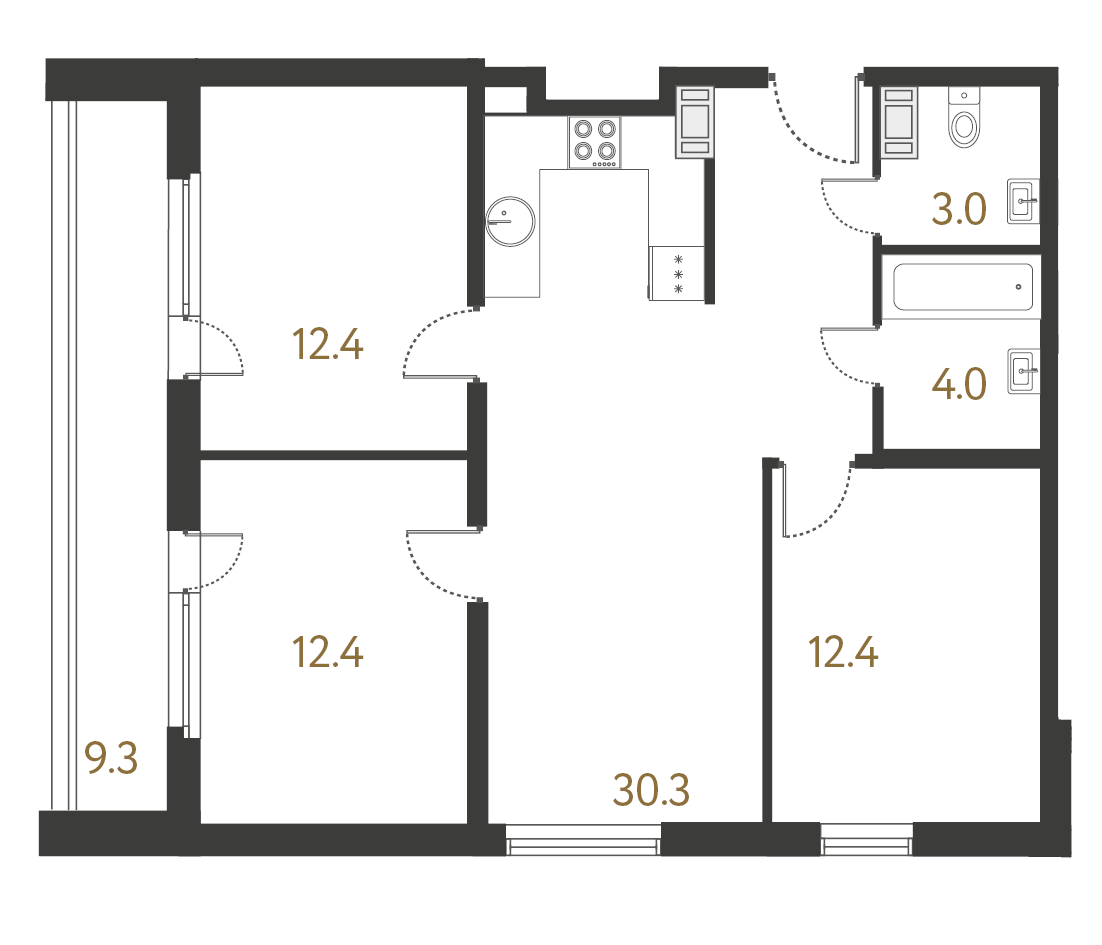 3-комнатная квартира  №60 в Русские сезоны: 74.5 м², этаж 2 - купить в Санкт-Петербурге